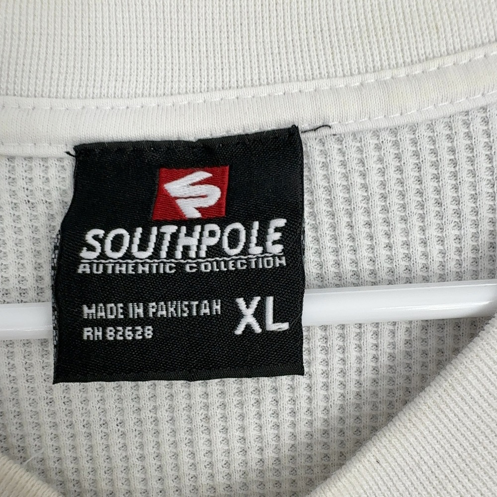 Southpole Thermal Shirt Men XL White Cotton Waffle Knit Tribal Graphic Y2K Style - Picture 4 of 10